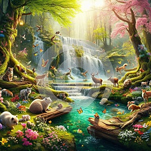 A spring dawn forest.