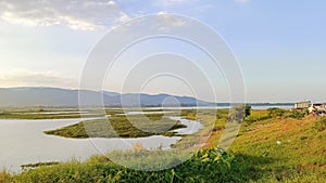 spring forest nature landscape, beautiful spring stream, river rocks in mountain forest