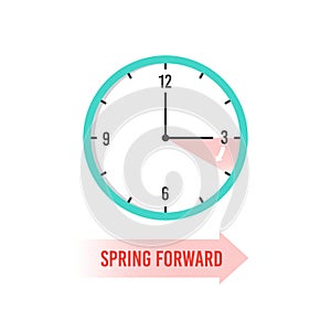 Spring forward. Clock showing daylight saving time. Summer time vector concept