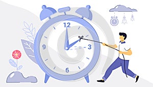 Spring forward and fall back alarm clocks Daylight Saving Time banner Modern flat design for web, banner