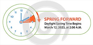 Spring Forward web banner. Daylight Saving Time schedule in graphic style