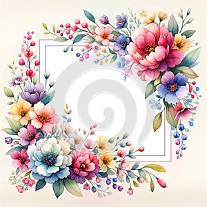 Spring Garden Bliss: Watercolor Art Frame for Wedding Card Designs