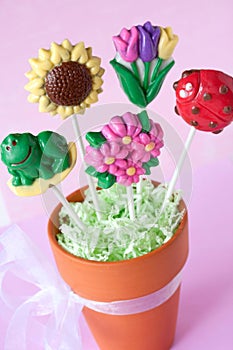 Spring garden chocolate lollipops in Easter and summer themes