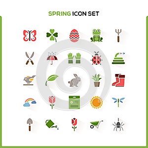 Spring and gardening. Glyph color icon set. Vector illustration