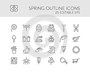 Spring and gardening. Icon set. Outline vector illustration
