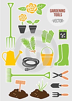 Spring Gardening Tools Set, Vector Illustration