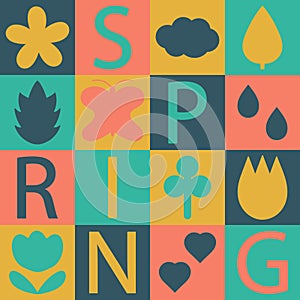 Spring. Geometric pattern. Vector poster made of squares