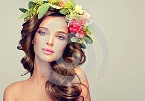 Spring girl. Wreath on the head.