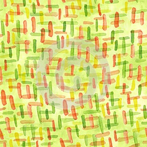 Spring green chartreuse brush strokes for scrapbooking. Watercolor coloured line green and orange texture. A seamless pattern with
