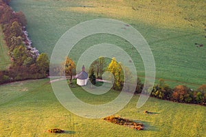 Spring green and colour country with a chapel under the. Podskalsky Rohac hill in Strazov Mountains