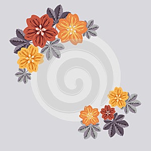 Spring greeting card with flowers and copy space in the centre. Pastel colored vector illustration template