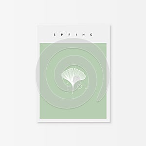 Spring greeting card with ginkgo biloba leaf. I love you. Hand drawn vector illustraion.