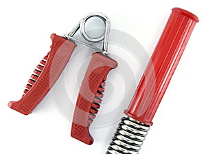 red spring grip and power twister bar on white background