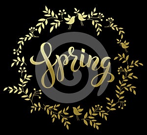 Spring Handwritten Brashpen Luthering Spring in golden wreath on