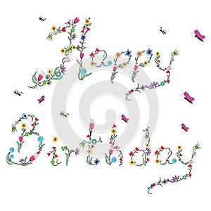 Spring Happy Birthday sign in colour with floral elements