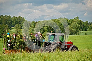 Spring hayride on farm