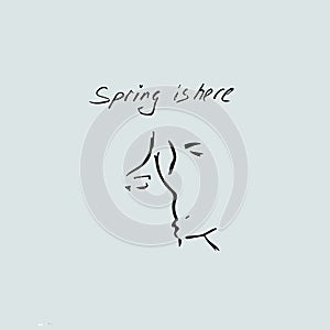 Spring is here text and drawing boy and girl kiss