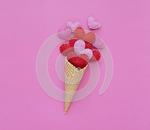 Spring.Ice cream felt hearts..View from above. photo