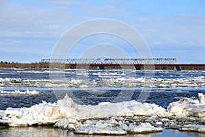 Spring ice drift on the Nadym river in the North of Western Siberia