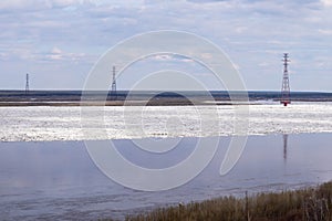 Spring. Ice drift on the Siberian river