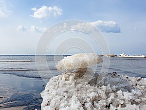 Spring ice on The white sea coast. The Island Of Yagry. Severodvinsk. The Arkhangelsk region