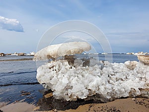 Spring ice on The white sea coast. The Island Of Yagry. Severodvinsk. The Arkhangelsk region