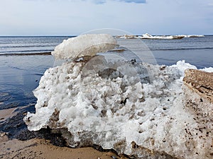 Spring ice on The white sea coast. The Island Of Yagry. Severodvinsk. The Arkhangelsk region