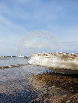 Spring ice on The white sea coast. The Island Of Yagry. Severodvinsk. The Arkhangelsk region