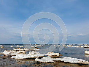 Spring ice on The white sea coast. The Island Of Yagry. Severodvinsk. The Arkhangelsk region