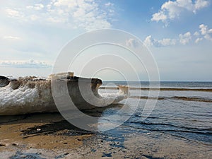 Spring ice on The white sea coast. The Island Of Yagry. Severodvinsk. The Arkhangelsk region