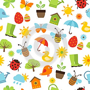 Spring Icons Seamless Pattern