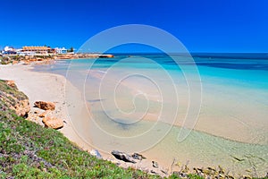 Spring Idealistic landscape with sea and sandy beach in Spain