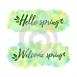 Spring illustration, green yellow watercolor stains shape