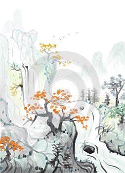 Spring Ink Chinese style illustration