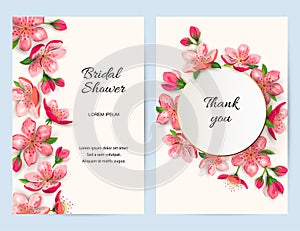 Spring invitations with blossom sakura, cherry flowers