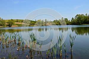 Spring on this lake and fishing man