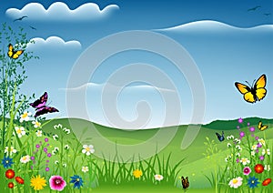 Spring Landscape with Butterflies