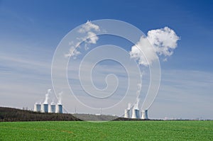 Spring landscape with cooling towers of nuclear power plant