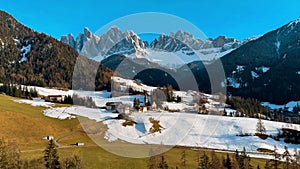 Spring landscape Dolomites Alps Santa Maddalena village Val di Funes valley South Tyrol Italy