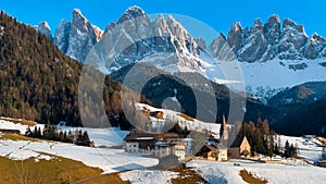 Spring landscape Dolomites Alps Santa Maddalena village Val di Funes valley South Tyrol Italy