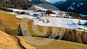 Spring landscape Dolomites Alps Santa Maddalena village Val di Funes valley South Tyrol Italy