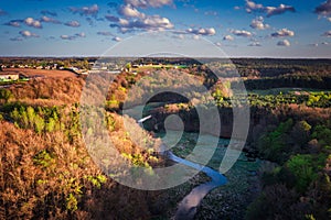 Spring landscape of the forest and twisted Radunia river in Kashubia. Poland photo