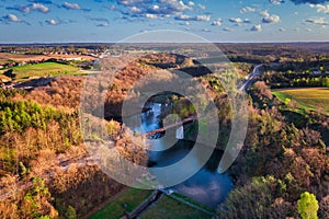 Spring landscape of the forest and twisted Radunia river in Kashubia. Poland photo