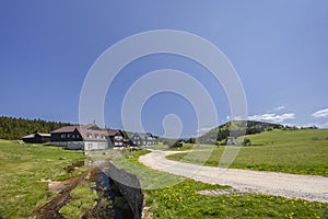 Spring landscape with Jizerka near Korenov, Northern Bohemia, Czech Republic