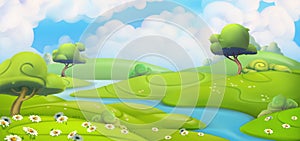 Spring landscape. meadow with daisies vector illustration