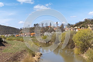 Spring landscape with the river Tarnava Mare in Sighisoara