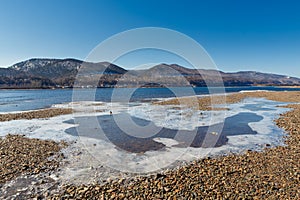 Spring landscape Russia river bank Yenisei