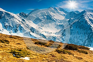 Spring landscape on a sunny day in the Fagaras mountains,Carpathians,Romania photo