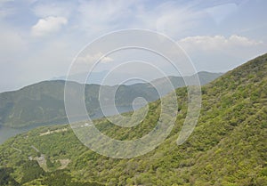 Spring landscape with Top of Mount Fuji from Fuji - Hakone - Izu National Park in Japan