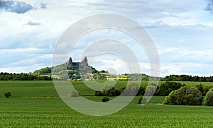 Spring landscape and Trosky Castle, Czech Republic